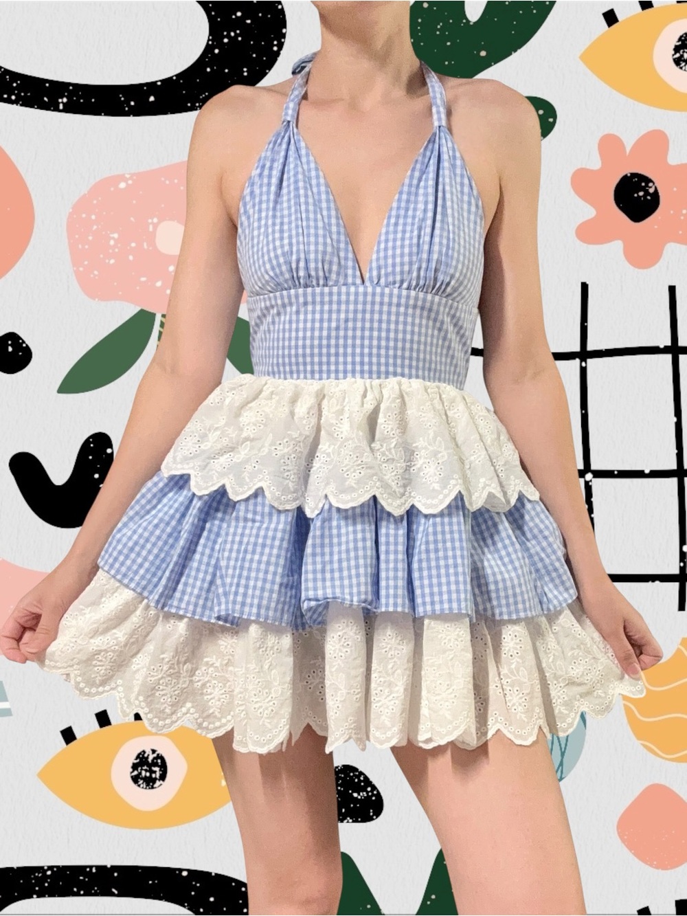 NWT✨ | Sugar Thrillz (Dolls Kill) | Call Me Yours Blue Gingham Ruffle Mini Dress